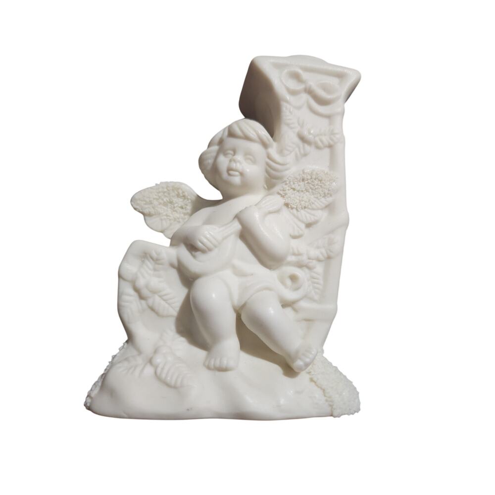 Set of 3 Angel Cherubs White Bisque Porcelain Christmas JOY Candle Holder - Picture 5 of 9